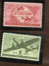 Buy US Air Mail Stamp 1953 6c Powered Flight & US C26 Airmail - Twin-Motor Transport