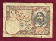 Buy Algeria (Tunisia) 5 Francs 1941 Banknote 113062879 - Historic WWII Currency !!