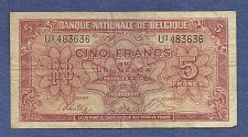 Buy BELGIUM 5 Francs 1943 Banknote 483636 - Historic WWII Currency, p-121