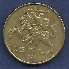 Buy LITHUANIA 50 Centu 1997 Coin KM108 Amour Clad Knight on Horse with Sword - Brass