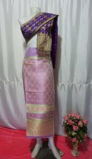 Buy Purple Gold Thai Lanna Synthetic Silk sinh Skirt Pha Bieng Tailor to your size