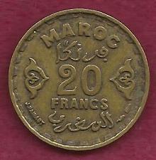 Buy MORROCO MAROC 20 Franc 1371 AH (1951 - 1952) Rare Coin! Empire Cherifien