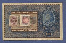 Buy POLAND 100 Marek 1919 Banknote No. IH SERJA W 943809, Pick 27 w/Stamps