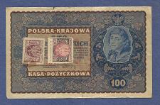 Buy POLAND 100 Marek 1919 Banknote No. IH SERJA W 943809, Pick 27 w/Stamps