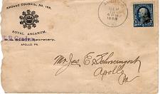 Buy APOLLO COUNCIL ROYAL ARCANUM, APOLLO, PA 1895 FDC8726