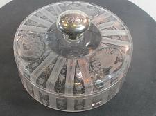 Buy Signed Hawkes Millicent dresser dish with sterling knob lid hand Cut mouth blown