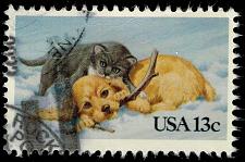 Buy US #2025 Puppy and Kitten Playing; Used |USA2025-08