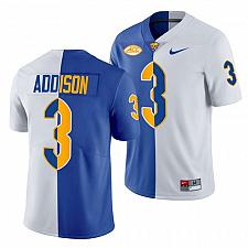 Buy Men Pittsburgh Panthers #3 Jordan Addison Royal White Split College Jersey