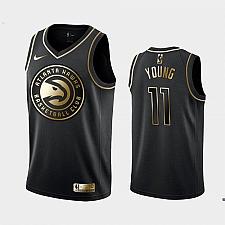 Buy Men's Atlanta Hawks #11 Trae Young Black Golden Jersey