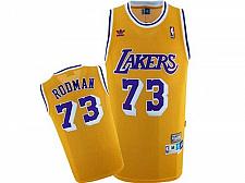 Buy Men's Los Angeles Lakers #73 Dennis Rodman Yellow Throwback Jersey