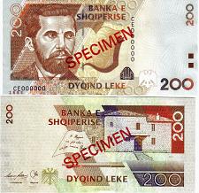 Buy Albania Banknote Specimen Paper Money, 200 leke 2007. UNC