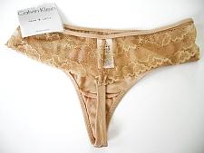 Buy X0024 Calvin Klein NEW F2361 Nude Satin Front Sheer Embroidered Lace Rear Thong