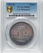 Buy Philippines: USA Administration Peso 1911-S MS67 PCGS