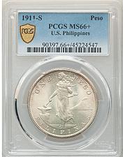 Buy 1911-S Philippines Peso, KM-172, Allen-17.06, MS66+ PCGS