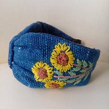 Buy HEADBAND HAND-EMBROIDERED FLOWER NATURAL INDIGO HANDICRAFT HEADBAND HANDMADE THAILAND