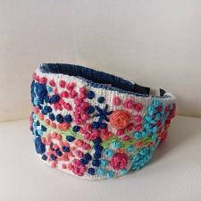 Buy HAND FLORAL EMBROIDERED INDIGO HEADBAND ็HANDMADE IN THAILAND