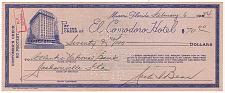 Buy EL COMODORO HOTEL Bank Draft Check Dated 1954 - Miami, Florida Hotel EPHEMERA