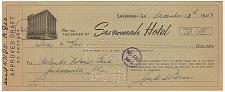 Buy SAVANNAH HOTEL Bank Draft Check Dated 1953 - Savannah, Georgia Hotel EPHEMERA