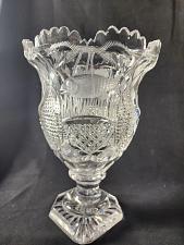 Buy Cut glass footed vase Copper wheel etched fish