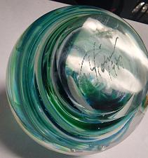 Buy Art glass Signed 1997 green swirl paperweight