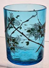 Buy French Glass blue vase enamel painted c.1910