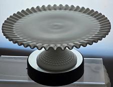 Buy Fenton glass ruffled edge milk Glass HOBNAIL cake stand