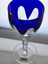 Buy Hand Cut to clear blue wine glass