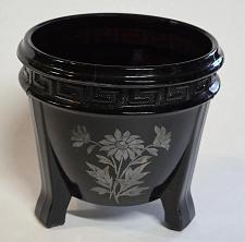 Buy L.E Smith Glass black 3 leged vase Greek key.