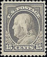 Buy US Scott #418 MLH VF 15 Cent 1912 Gray Benjamin Franklin Stamp CV 80.00