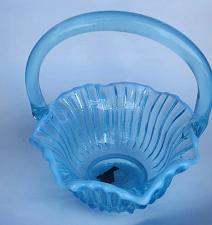 Buy L.E Smith Glass blue opalesc scoloped ribbed basket