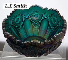 Buy L.E Smith Glass dark green Quintec carnival bowl... -