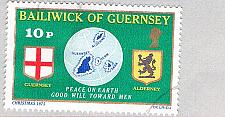 Buy Guernsey 129 Used Guernsey Flag Globe and Alderney Shield 1 1975 (BP75921)