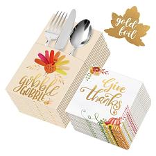 Buy Thanksgiving Napkins - 54 Pack Gold Foil Napkins Paper 36 Pcs with Cutlery Ho...