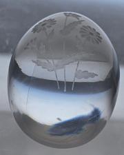 Buy Glass egg paperweight with copper wheel engraved flowers