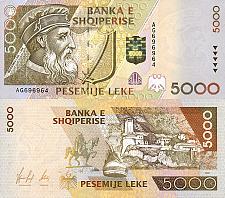 Buy Albania 5000 leke Paper Money, Banknote of 1996. PICK 66. UNC