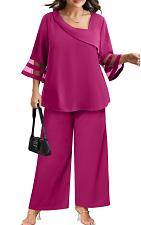 Buy AOVDE Plus Size Pantsuits 2 Piece Casual Dressy Mesh Panel Bell Sleeve