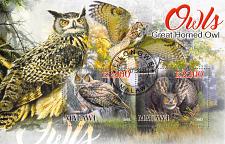 Buy Malawi 2022 Sheet Great Horned Owl wildlife bird 2 values (TS0177)