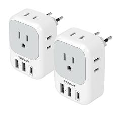 Buy 2 Pack European Plug Adapter USB C TESSAN US to Europe Plug Adapter with 4 Ou...