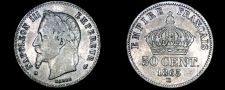 Buy 1865-BB French 50 Centimes World Silver Coin - France