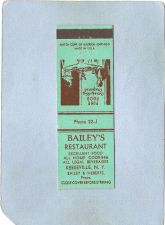 Buy New York Keesville Matchcover Bailey's Restaurant Extremely Low Phone Numb~1373