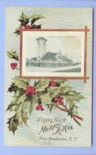 Buy New York Binghamton Wishing You A Merry Xmas From Binghamton NY w/Holly Br~211