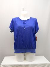 Buy Faded Glory Women’s Peasant Top Size 20 Solid Blue Smocked Elastic Short Sleeve