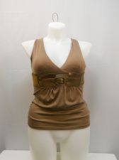 Buy Annabelle Brown Attached Belt Ruched Sides Empire Halter Top Size L