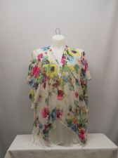 Buy SIZE L Womens Swimsuit Cover Up Wrap OP Sheer Floral Kimono Sleeves Fringed