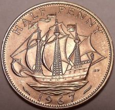 Buy Gem Unc Great Britain 1967 Half Penny~The Golden Hind~Fantastic~Free Shipping