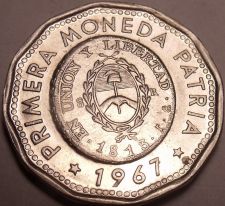 Buy Large Unc Argentina 1967 25 Pesos~Dodecagon~1813 1st Year Of Coinage~Free Ship