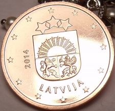 Buy Gem Unc Latvia 2014 One Euro Cent~Latvia National Arms~Free Shipping