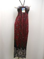 Buy Burgundy Paisley Beaded Cocktail Sexy Full Length 65% Silk Halter Dress Size XL