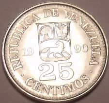 Buy Gem Unc Venezuela 1990mm 25 Centimos~Simon Bolivar~Last Year Ever~Free Shipping