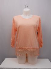 Buy No Boundaries Women’s Knit Top Size XXL Peach Crochet Lace Pullover 3/4 Sleeves